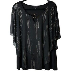 Corvia Top Women’s 1X BLK Sleeveless Metallic Flowy Cape Keyhole Party Blouse